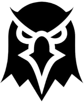 an eagle logo on a black background